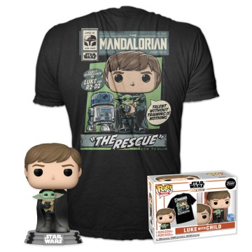 Set funko POP & Tee Star Wars Mandalorian Luke with Child Exclusive