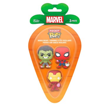 Blister 3 figuras Carrot Pocket POP Marvel Spiderman Hulk Iron Man